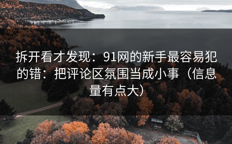 拆开看才发现：91网的新手最容易犯的错：把评论区氛围当成小事（信息量有点大）