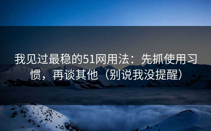 我见过最稳的51网用法：先抓使用习惯，再谈其他（别说我没提醒）